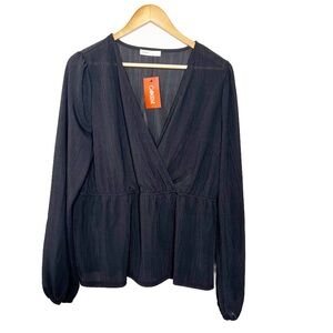 New with tag Intempo Women's Long Sleeve Satin Wrap Style Long Sleeve Blouse